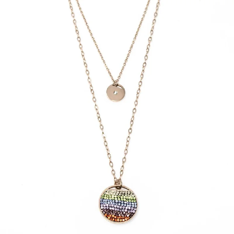 layered necklaces for women-Stainless Steel CZ Rainbow Double Necklace Rose Gold Plated