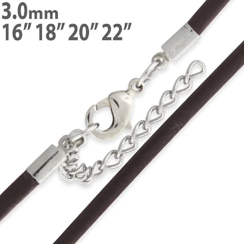 personalized necklaces for women-3.0mm Brown Leather Cord w/ Adjustable Clasp