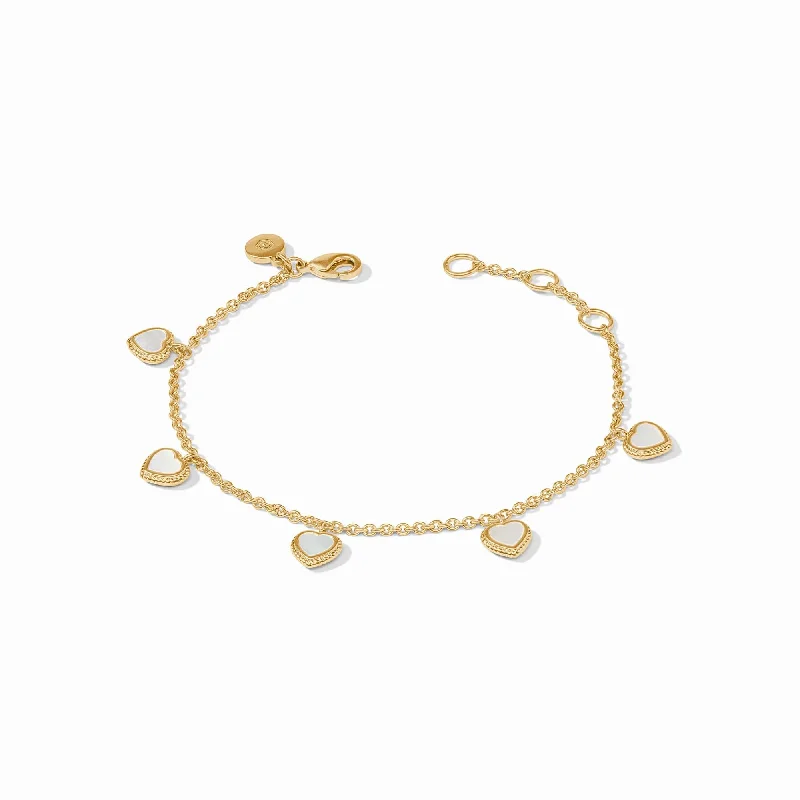 unique bangles for women-Heart Pearl Delicate Charm Bracelet