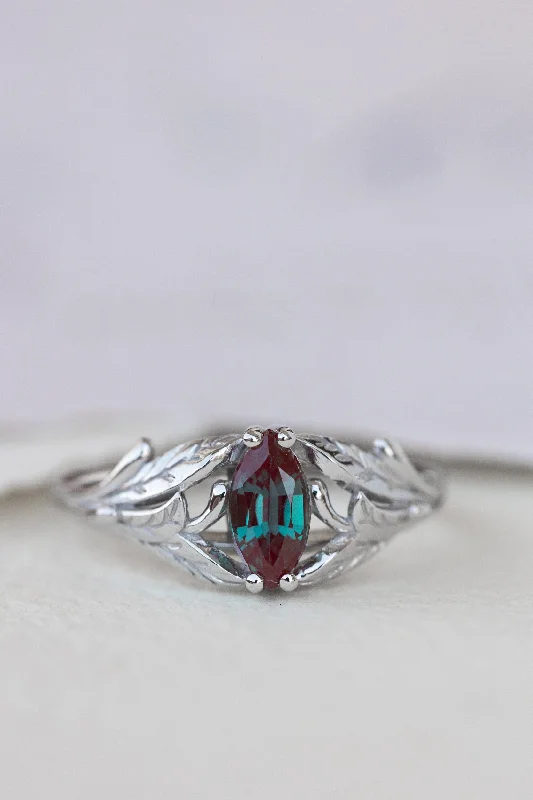 wedding engagement rings for women-Colour changing alexandrite engagement ring, twig ring with marquise gemstone / Wisteria