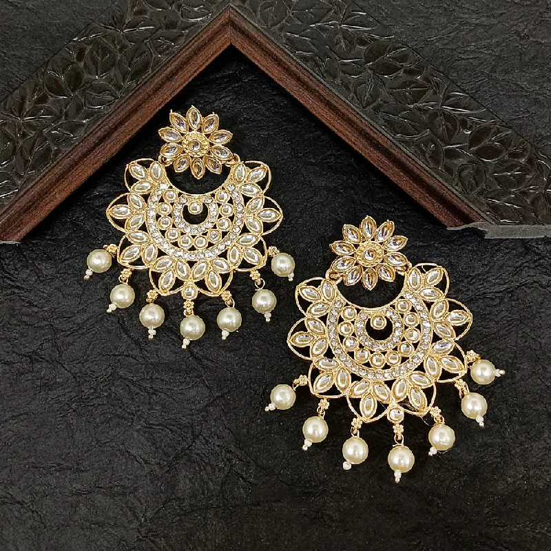 geometric drop earrings for women-Bhavi Jewels Gold Plated Kundan Stone Dangler Earrings