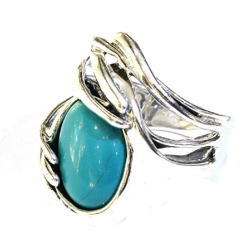 sapphire rings for women-Silver And Turquoise Ring - M205