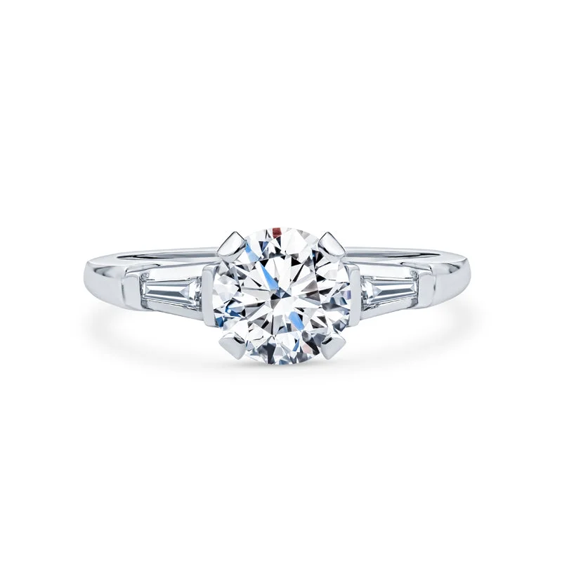 romantic gemstone engagement rings for women-Three Stone Engagement Ring with Tapered Baguette