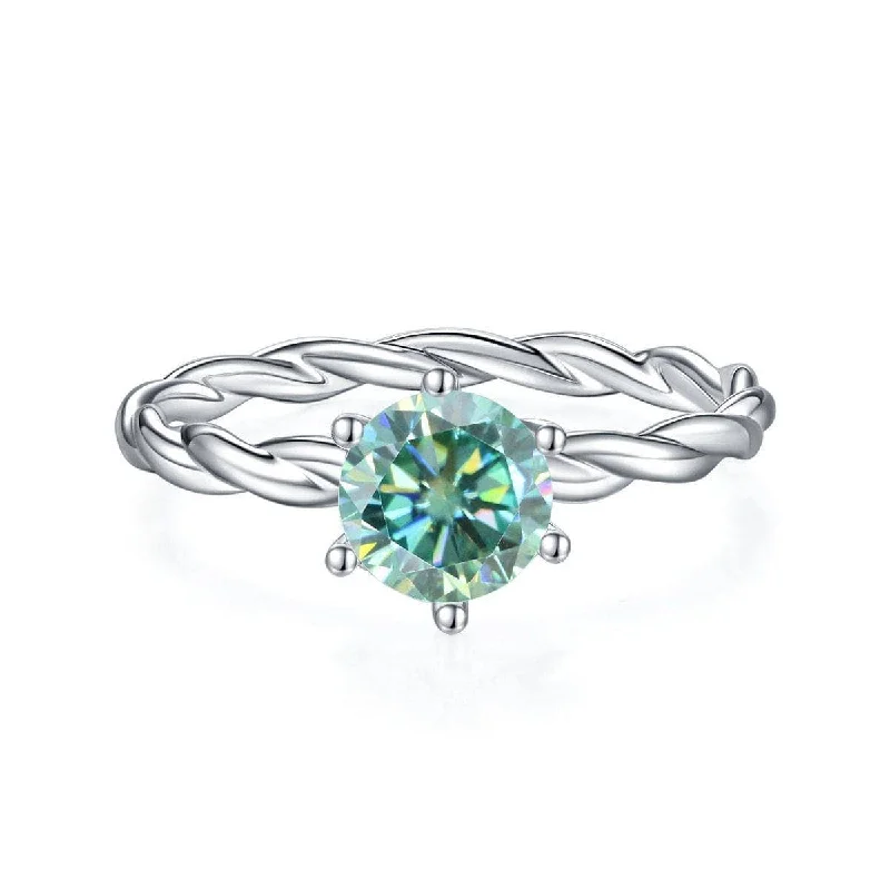 exquisite engagement rings for women-1Ct Round Green Diamond Woven Engagement Ring