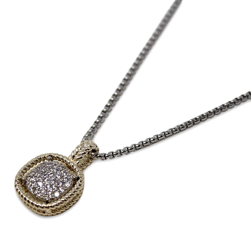 delicate necklaces for women-Two Tone Necklace with Soft Square Pave Pendant