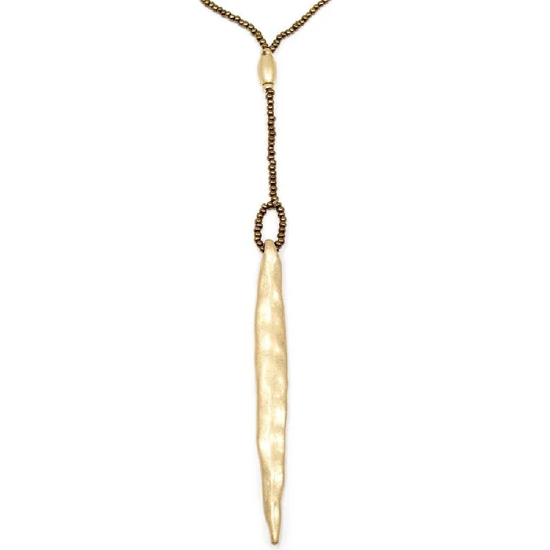 beautiful necklaces for women-Beaded Necklace with Long Spike Pendant Gold Tone