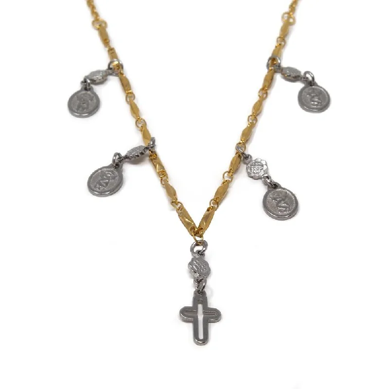 sophisticated necklaces for women-Stainless Steel Religious Charm Necklace Two Tone