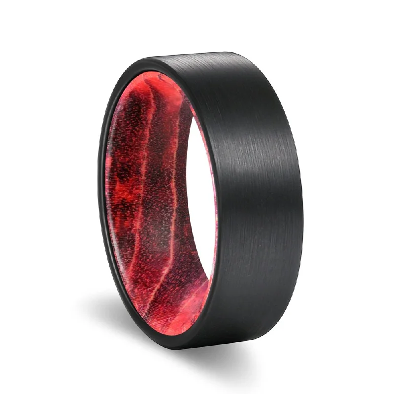 modern diamond rings for women-BARK | Black & Red Wood, Black Flat Brushed Tungsten