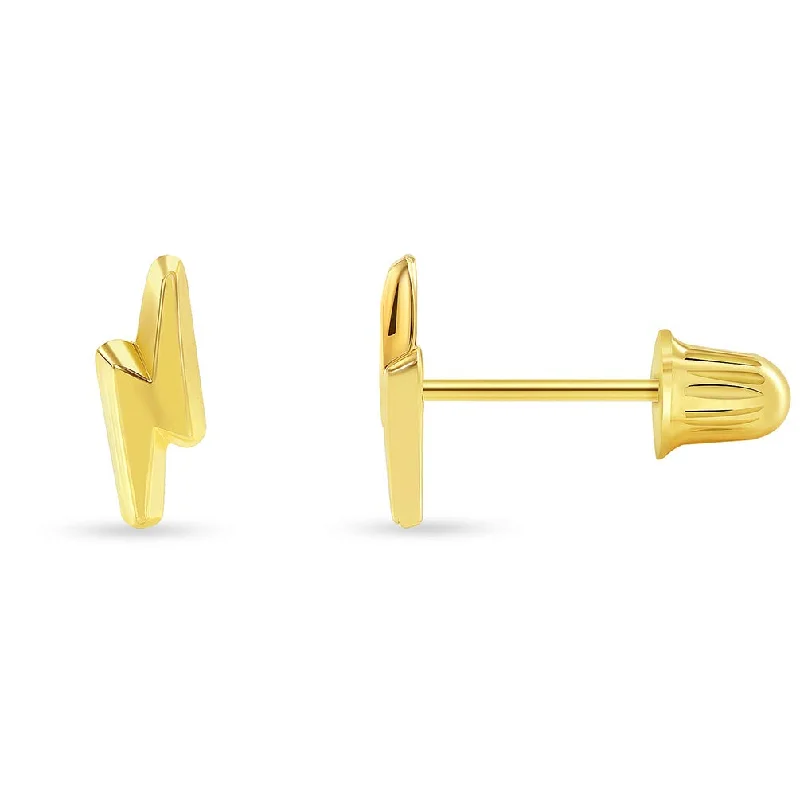 luxurious gemstone earrings for women-14k Yellow Gold Mini Lightning Bolt Stud Earrings with Screw Back