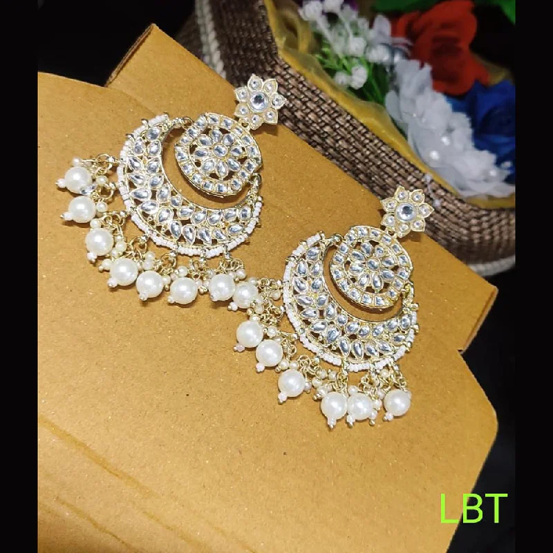 fashion earrings for women-Lucentarts Jewellery Gold Plated Kundan Stone Dangler  Earrings