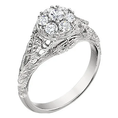 engagement rings for women-Vintage Style Heart Diamond Cluster Ring