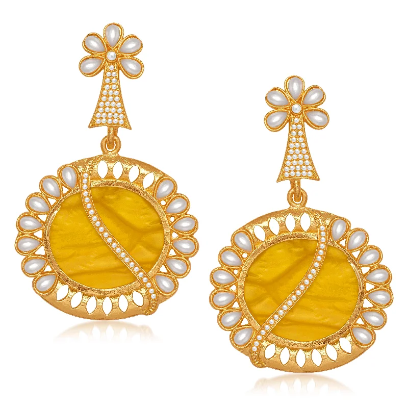 affordable diamond earrings for women-Amina Creation Gold Plated Dangler Earrings