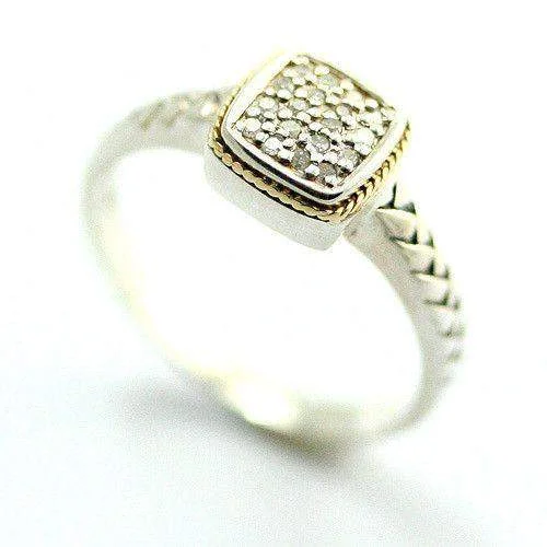 handmade rings for women-Silver, 18 Carat Gold & Diamonds Square Shaped Ring