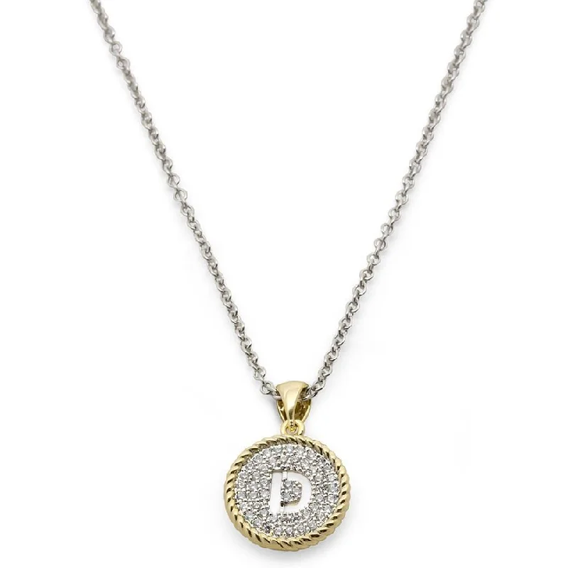 fashion necklaces for women-Two Tone Necklace Round Pave Initial - D