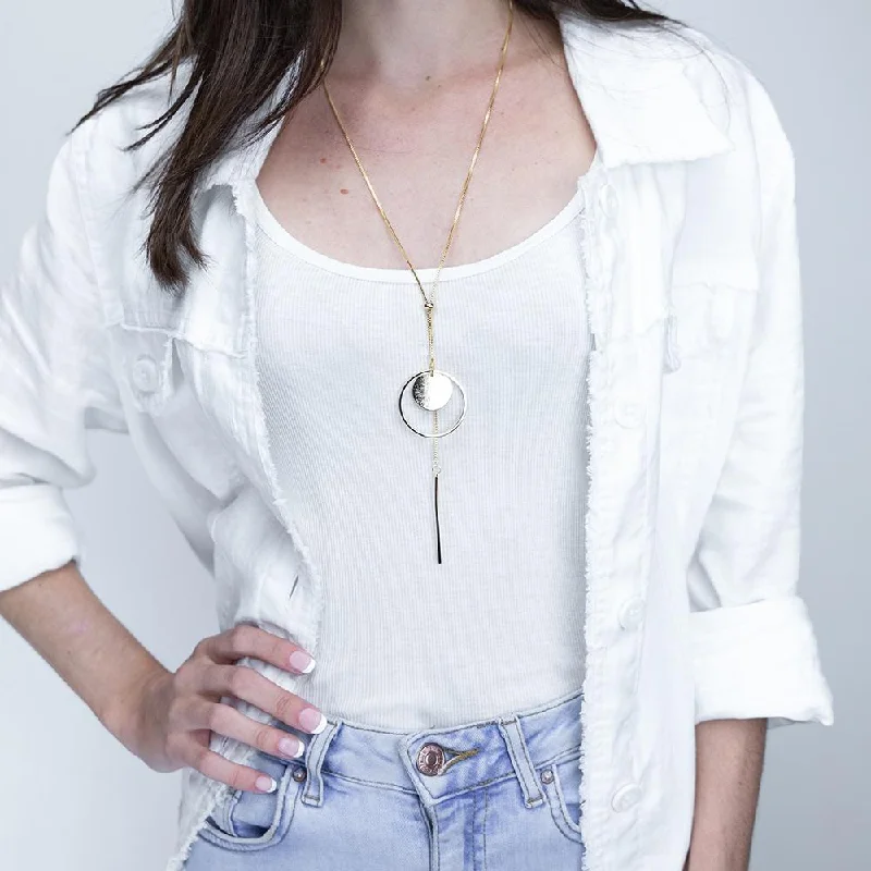 personalized necklaces for women-Brushed Geometric Lariat Necklace Gold T