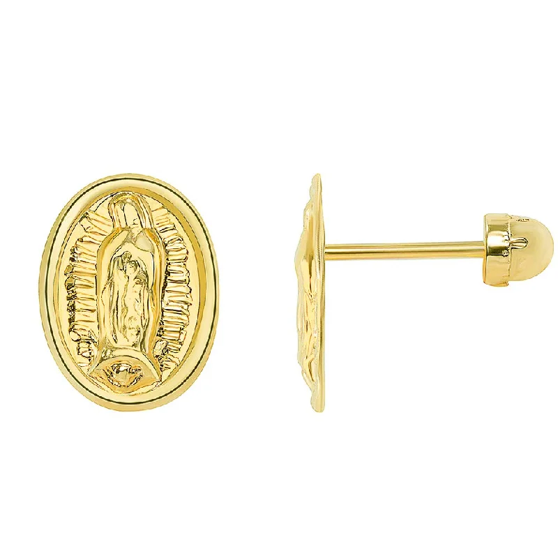 beautiful earrings for women-14k Yellow Gold Oval Our Lady Of Guadalupe Stud Earrings with Screw Back