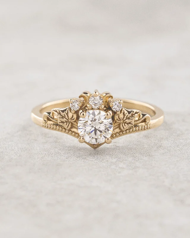 engagement rings with diamonds for women-Round lab grown diamond engagement ring, nature inspired proposal ring / Ariadne