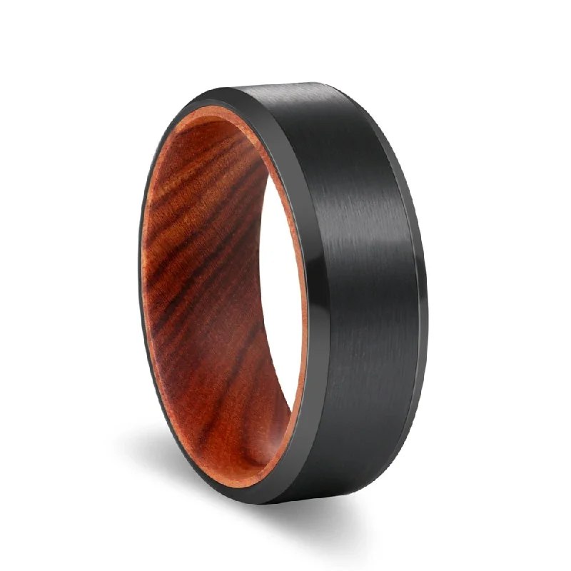 stackable diamond rings for women-MITRE | Iron Wood, Black Tungsten Ring, Brushed, Beveled