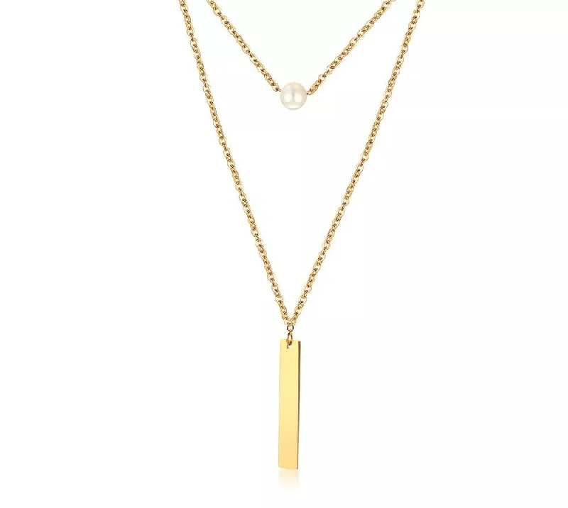 sapphire necklaces for women-Stainless Steel Pearl/Bar Pendant Layered Necklace Gold Plated