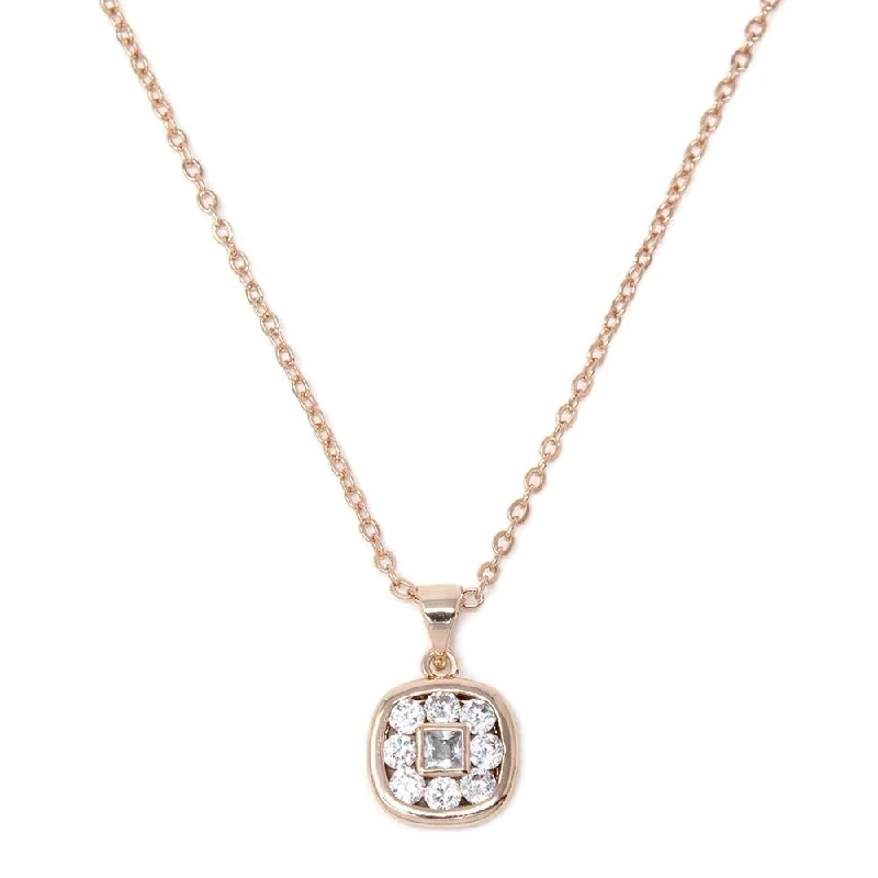 gold-plated necklaces for women-Necklace w/ SQ CZ Pendant