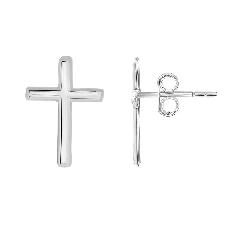 large stud earrings for women-14k White Gold Classic Religious Plain Cross Stud Earrings with Friction Back