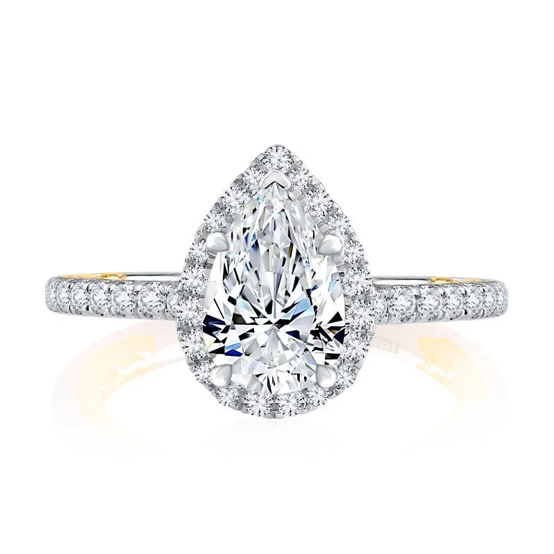 custom engagement rings with diamonds for women-A.Jaffe Engagement Rings Classic Two Tone Halo Pear Cut Diamond Engagement Ring MECPS2332Q/145