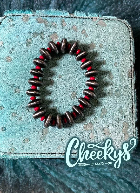 simple bracelets for women-Red Stone Navajo Saucer Stretch Bracelet