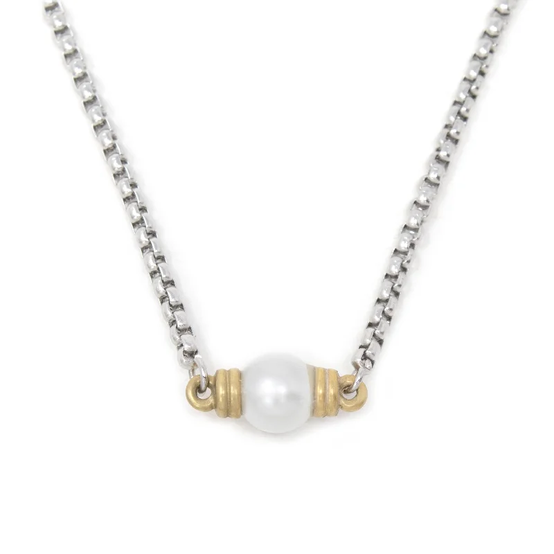 luxury gemstone necklaces for women-Stainless St Two Tone Necklace Pearl Station