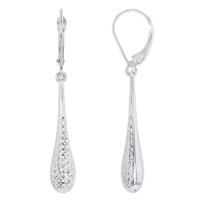 wedding earrings for women-14k White Gold Textured Teardrop Dangle Drop Earrings