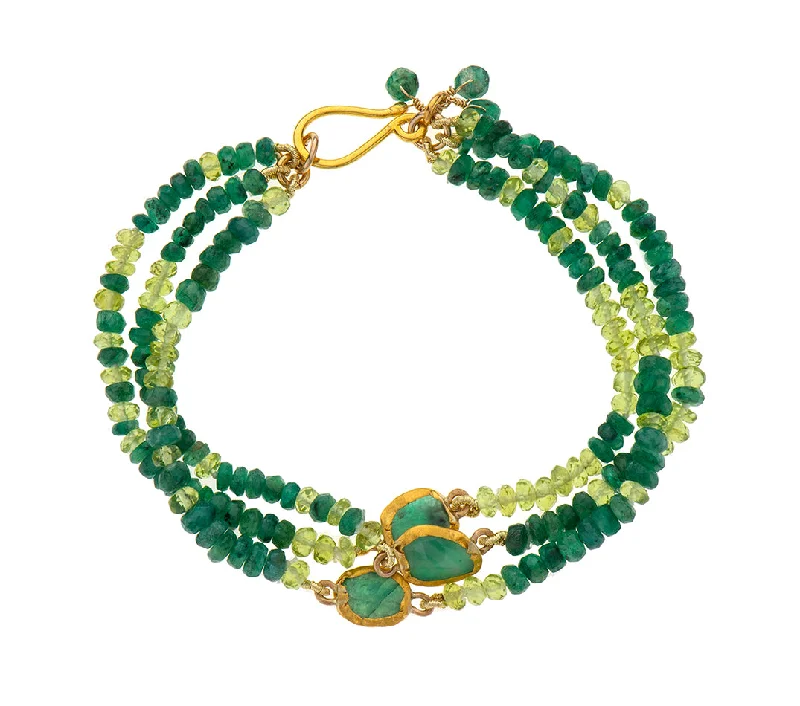 elegant bangles for women-Nava Zahavi Yellow Gold Emerald and Peridot Bracelet