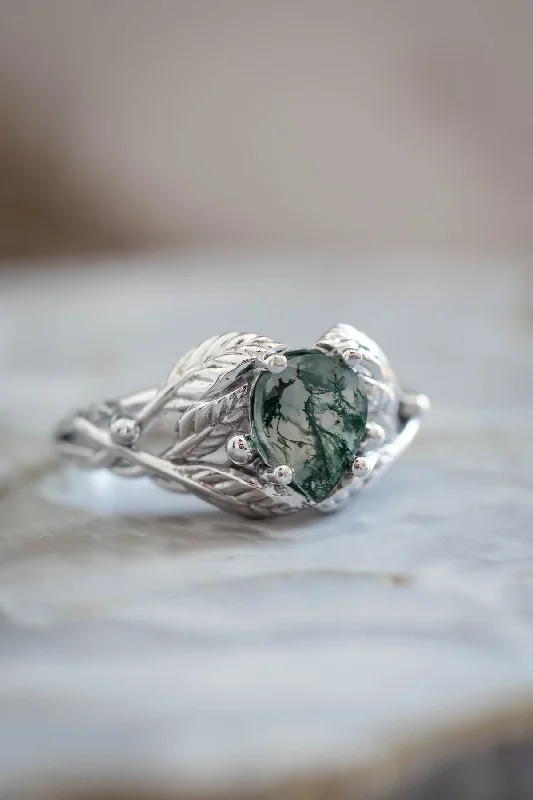 radiant-cut engagement rings for women-Natural moss agate engagement ring, tree branch ring / Viola