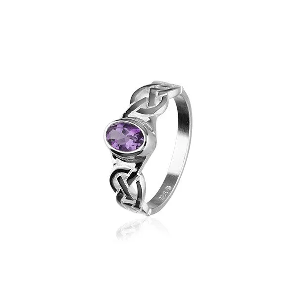 wedding sets for women-Celtic Knotwork Silver & Amethyst Ring - CR53