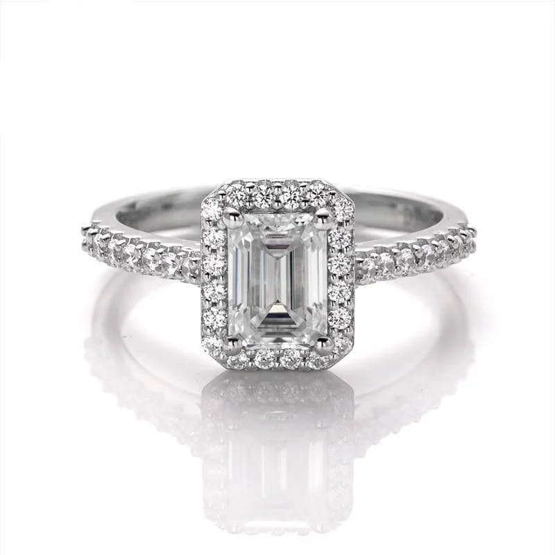 hand-crafted engagement rings for women-1ct Classic Emerald Cut Halo Diamond Engagement Ring