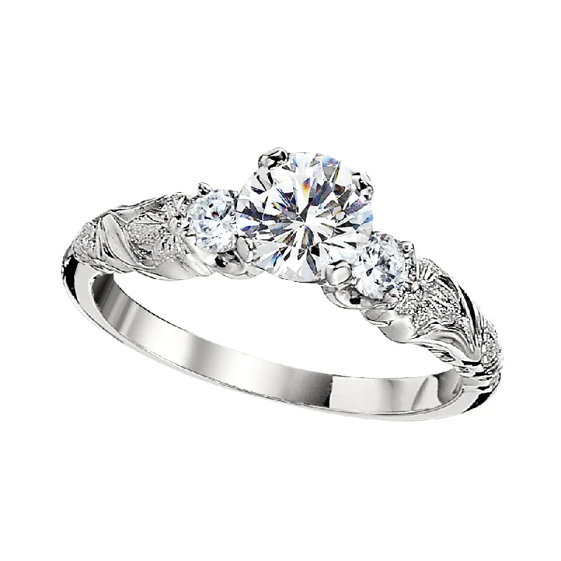 engagement rings with modern design for women-Vintage Style Flower Engraved Engagement Rings