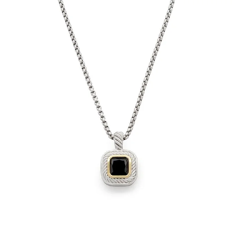 custom jewelry necklaces for women-Two Tone Square Pendant Necklace Jet Cubic Zirconia