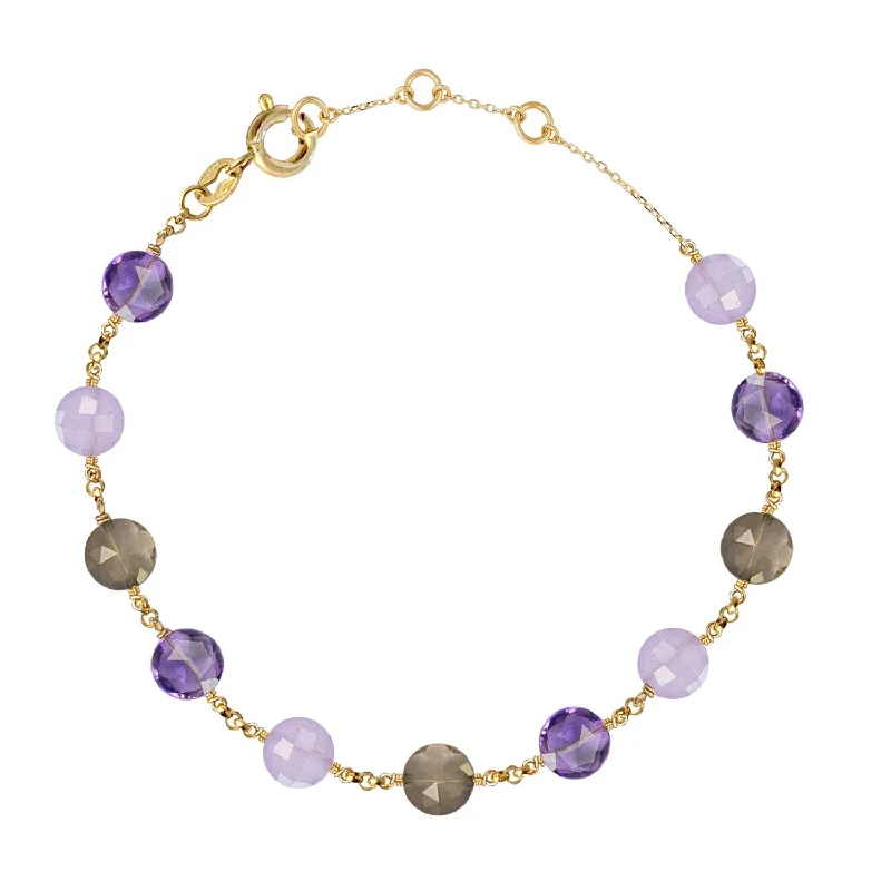 bohemian bracelets for women-Pop Galaxy Eternity Bracelet Amethyst, Lavender Jade, Smoky Quartz - 18k Gold