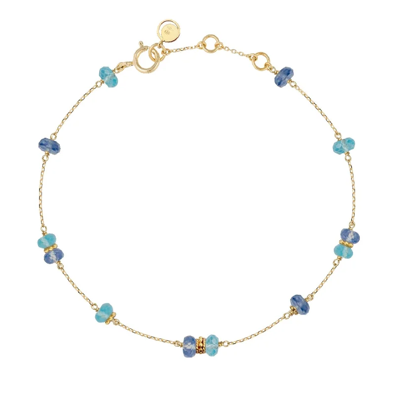 elegant bangles for parties-Boho Bracelet Blue Sapphire and Apatite - 18k Gold - Limited Edition