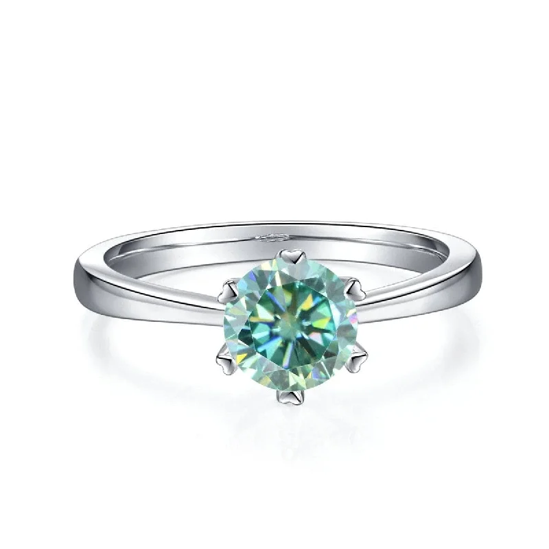 solitaire engagement rings for women-Heart Prong Round Green Diamond Solitaire Engagement Ring