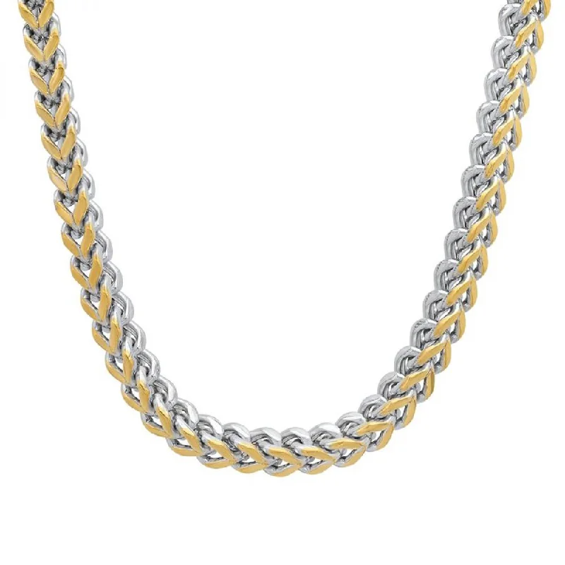 gold heart necklaces for women-Stainless Steel Two Tone Franco Chain Men's Necklace. 24"