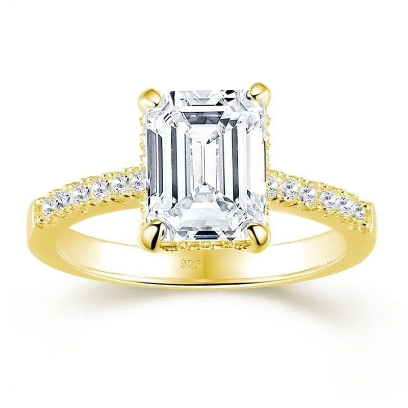 large solitaire engagement rings for women-Yellow Gold Emerald Cut Created Diamond Engagement Ring