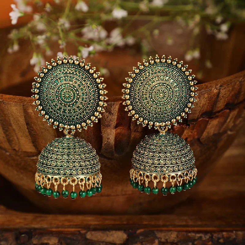 gemstone drop earrings for women-Subhag Alankar Green Attractive Kundan Jhumki earrings ideal for festive wear