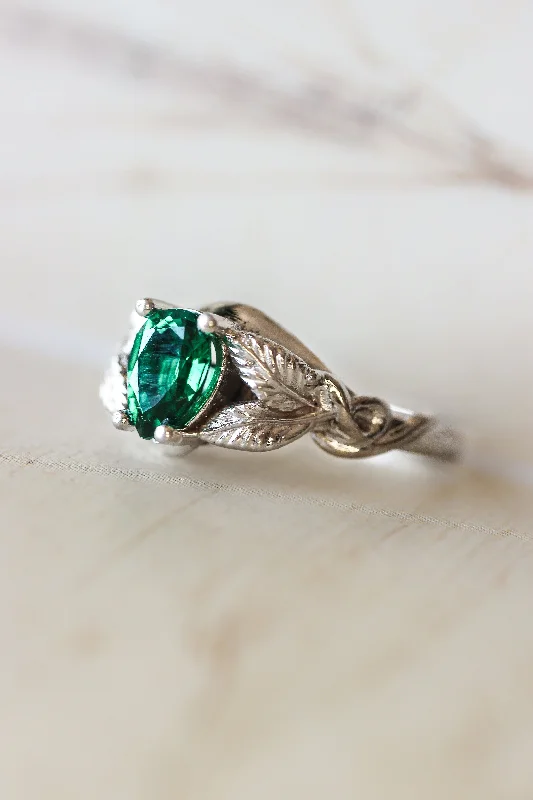 vintage-style engagement rings for women-Pear cut lab emerald engagement ring / Azalea