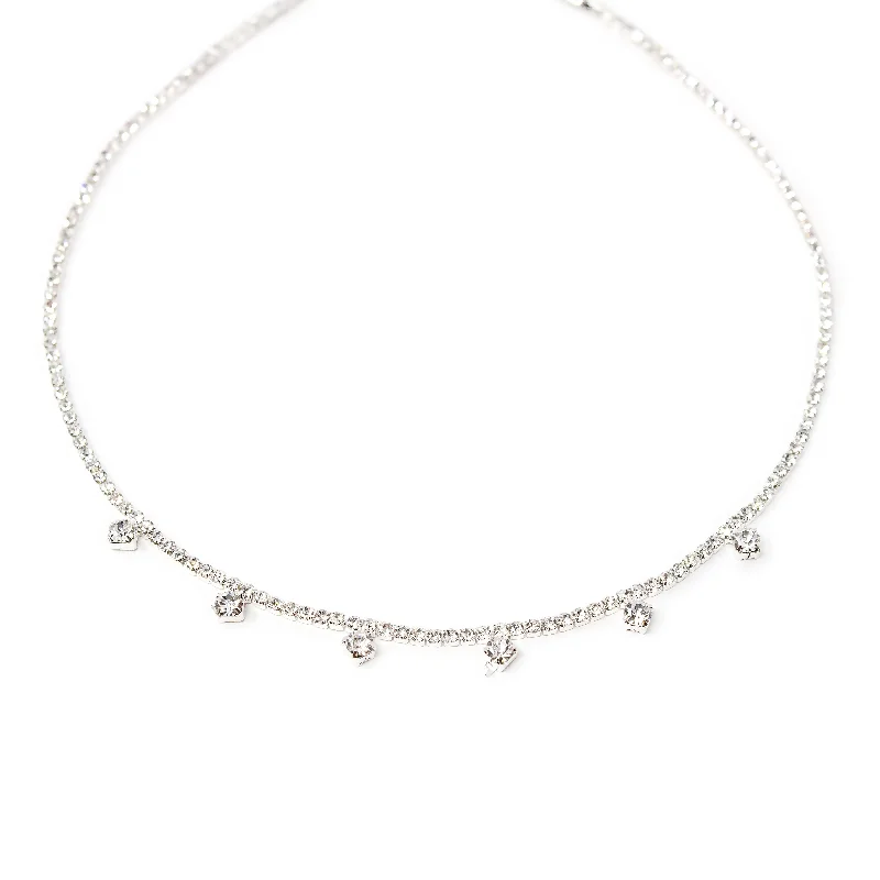 classic necklaces for women-Clear CZ Charm Backdrop Lariat Necklace