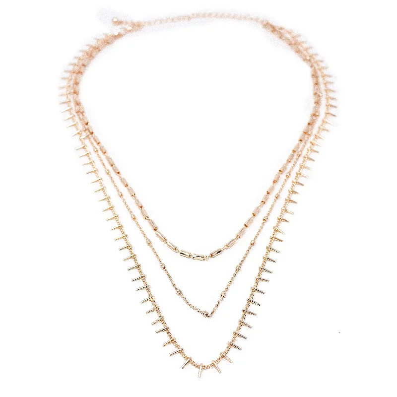 high-end necklaces for women-Multi Chain Layered Necklace Rose Gold Tone