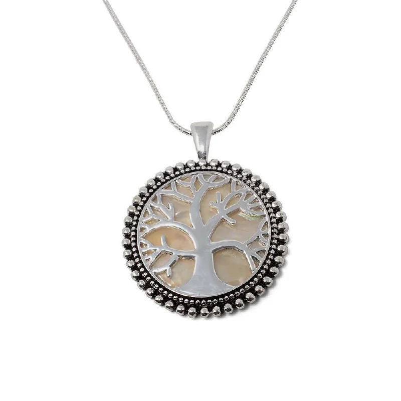 pendant necklaces for women-Tree of Life Necklace Silver Tone Mother of Pearl