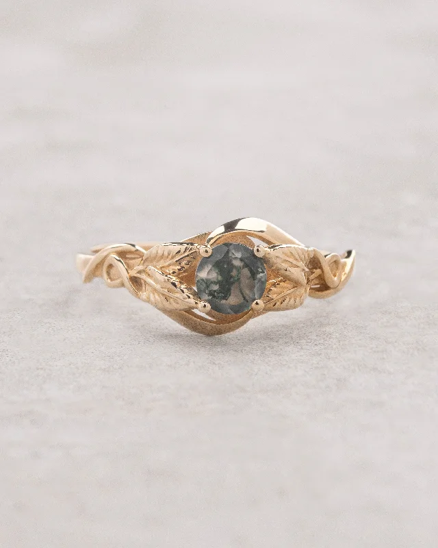 round-cut engagement rings for women-Delicate engagement ring with unique moss agate / Azalea