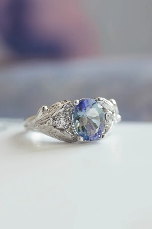 sapphire engagement rings for women-Bi color tanzanite engagement ring, alternative diamond proposal ring / Wisteria