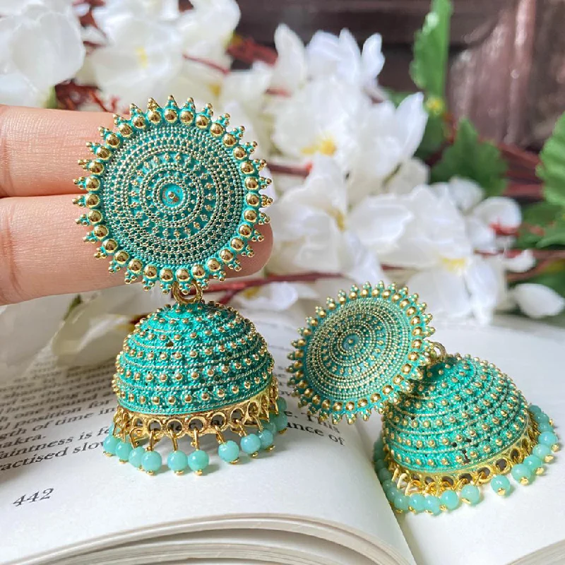 romantic drop earrings for women-Subhag Alankar Sea Green Attractive Kundan Jhumki earrings ideal for festive wear