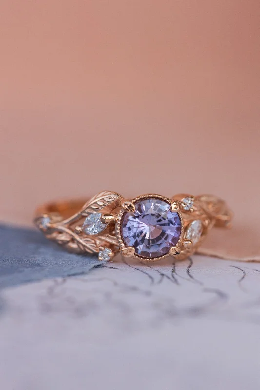 platinum diamond engagement rings for women-Natural purple sapphire engagement ring, rose gold engagement ring with accent diamonds / Patricia