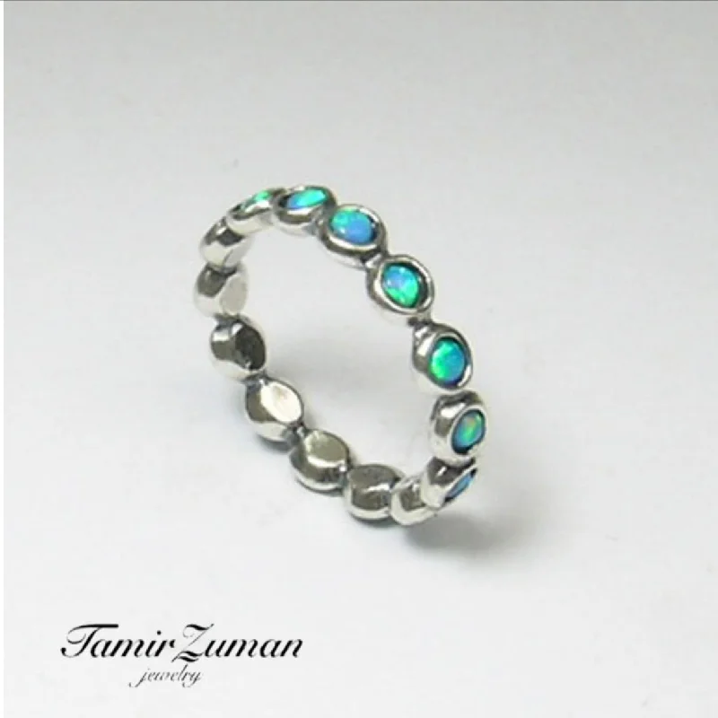 wedding bands for women-Silver And Opaline Ring - R4840